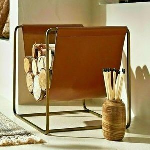 NWT 16" x 14" Metal Log Holder with Leather Sling - Threshold™ Studio McGee